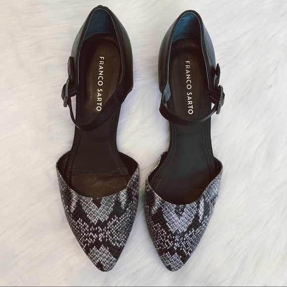 Franco Sarto Shoes - Franco Sarto Snakeskin Pointed Ankle Strap Flats